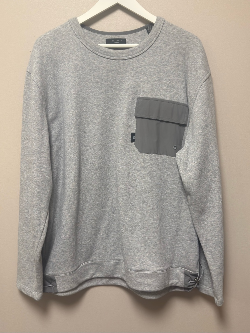 Ted Baker Men’s Heathered Gray Crewneck Sweater with Chest Pocket